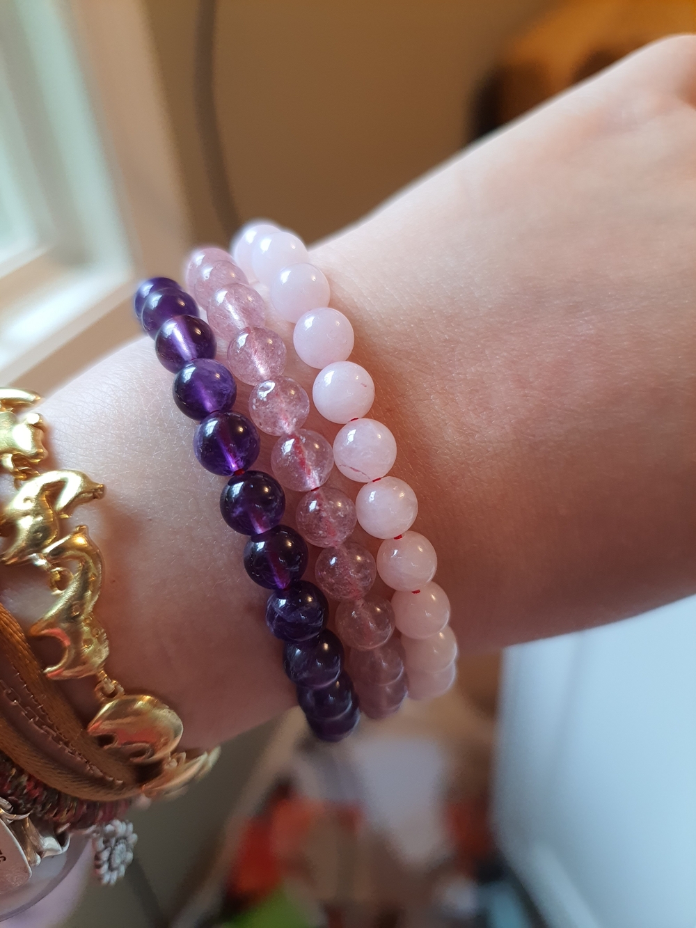 Rose Quartz, Amethyst or Super Seven Red String Shamballa Meditation Bracelet